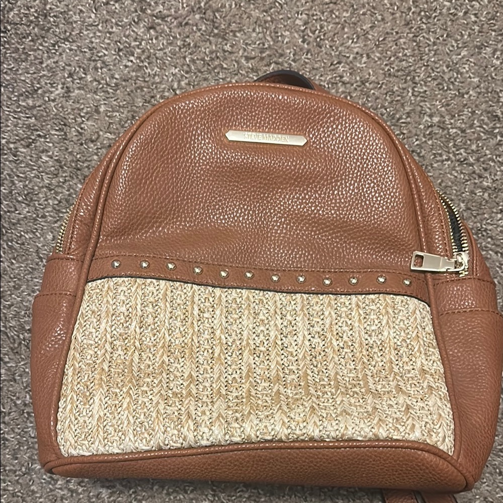 Brown Textured Backpack with Coin Pouch